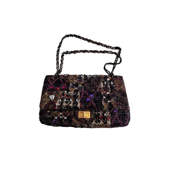 Chanel tweed crystal embellished Paris Byzance reissue 2.55 flap bag jumbo size - Picture 1 of 7